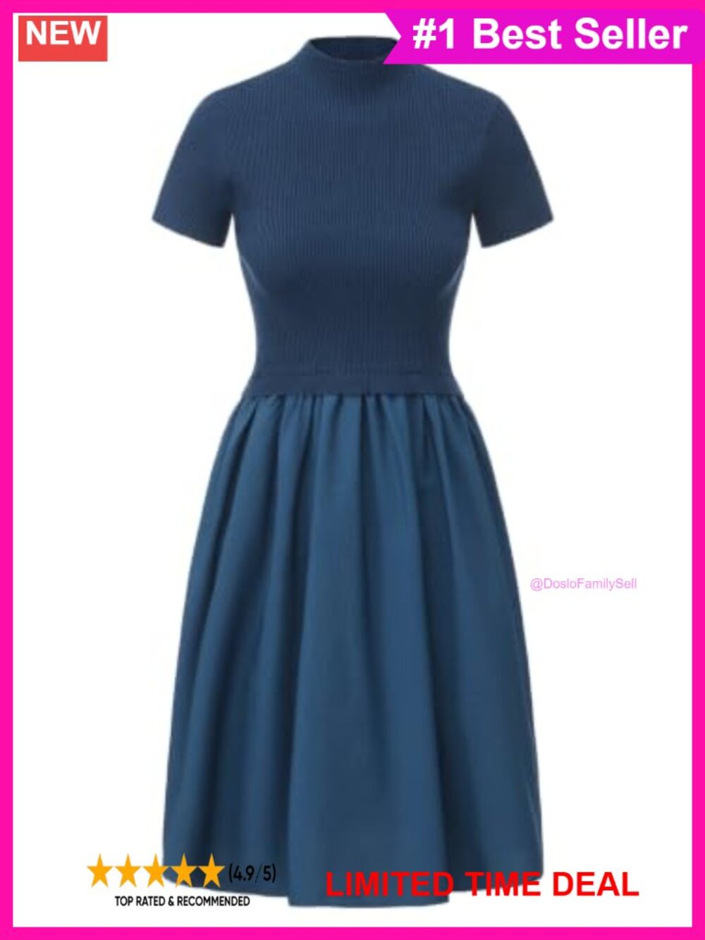 Short Sleeve Mock Neck Pleated A-Line Mini Dress